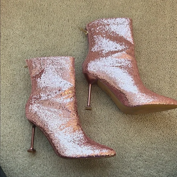 Elegant Pink Glitter Ankle Boots - Picture 2 of 5